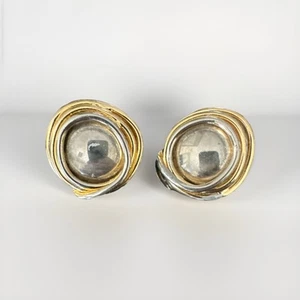 Vintage Norma Jean Stud Clip Earrings Silver Balls w/ Gold-Tone Metal - Picture 1 of 8