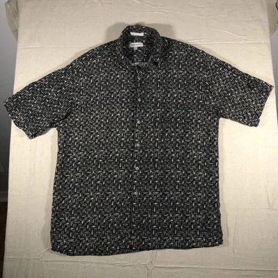 pierre Cardin Short Sleeve Button Up Size L Color Black 100% Rayon Made By Korea - Image 1 of 4