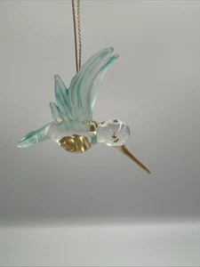 Hummingbird Ornament Glass Green Teal Figurine Crystal Hanging Bird Christmas - Picture 1 of 8