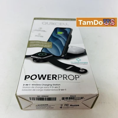 Quikcell POWERPROP 3-in-1 Wireless Charging Station, Fast Charge, Black - Image 1 of 4