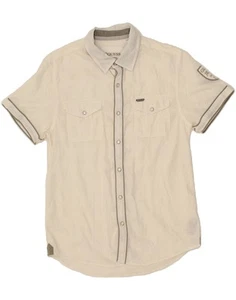 GUESS Mens Short Sleeve Shirt Small Off White Check Cotton BT02 - Picture 1 of 3