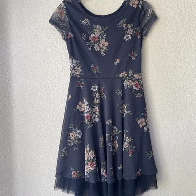 Amy's Closet Girls’ Blue Floral High Low Dress With Necklace Size 10 - Image 1 of 4