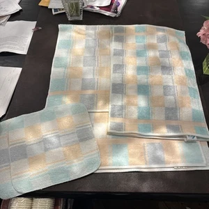 8 Pc Vintage Towels set FIELDCREST pastel Check Bath wash cloth Hand Towel NEW - Picture 1 of 16