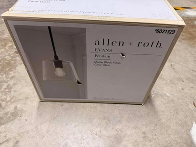 allen + roth Evans 1-Light Matte Black Clear Glass Cone Pendant Light - Image 1 of 4