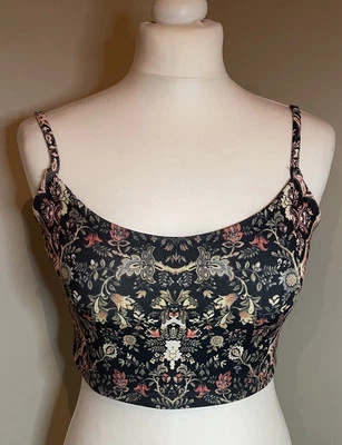 Topshop Petite Cropped Top. Size 14. Dark With Muted Colours Baroque Pattern - Image 1 of 4