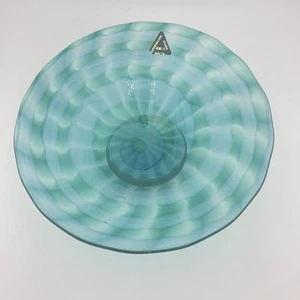 Ciotola vetro vintage fenicio Malta 1990 firmata blu verde vortice - Foto 1 di 12