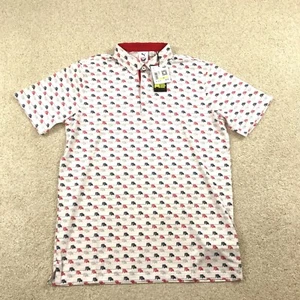 Puma Volition Polo Golf Shirt Mens Medium Drive Pattern Cars Mattr White - Picture 1 of 9