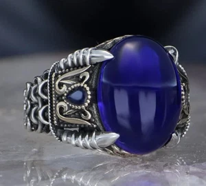 925 Sterling Silver Men's Ring Turkish Handmade Natural Stone - Picture 1 of 3