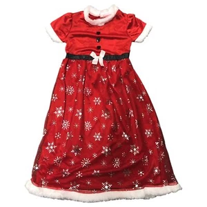 Girls Silky Red & Silver Snowflake Mrs Santa Christmas Holiday Nightgown S(6-6X) - Picture 1 of 2