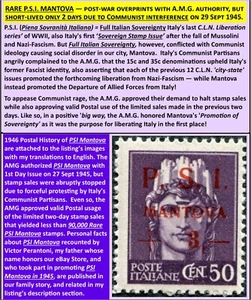 PSI MANTOVA 50c Italy first CITY ISSUE after FALL OF FASCISM, MNH/OG 1945 (134b) - Picture 1 of 23