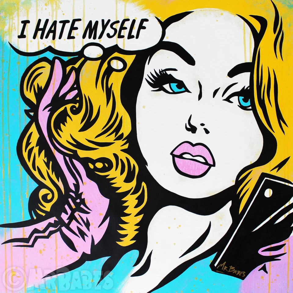 Baja estima selfie - Pintura original de arte pop de Babes Kopp - Roy Lichtenstein Foto 1 de 4