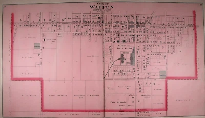 Old 1890 Plat Map ~ CITY of WAUPUN, - SOUTH WARD, DODGE Co., WISCONSIN (Lg17x28) - Image 1 of 4