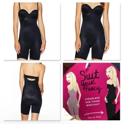 Women SPANX Suit Your Fancy Strapless Cupped Mid thigh Bodysuit 10156R Black S - Image 1 of 4