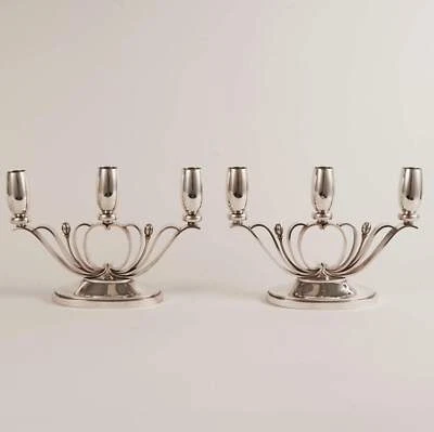Par de candelabros Evald Nielsen Art Deco de plata de ley con 3 luces Estate Foto 1 de 4