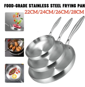22/24/26/28CM 304 Stainless Steel Pan 5 Ply Steel Food Grade Non-Stick Pans - Picture 1 of 19