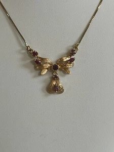 18K Necklace yellow gold ruby rubies floral handmade antique retail $1900 - Picture 1 of 10