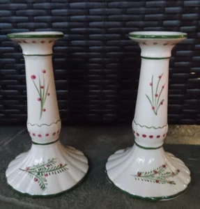 Vintage RCCL Portugal handbemalte Kerzenständer Porzellan 2er Set Weihnachten - Bild 1 von 8