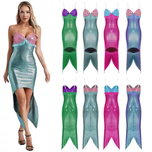 Womens Mermaid Costume Halloween Dress Sexy Skirt Patchwork Cosplay Sequin Soft - Picture 1 of 49