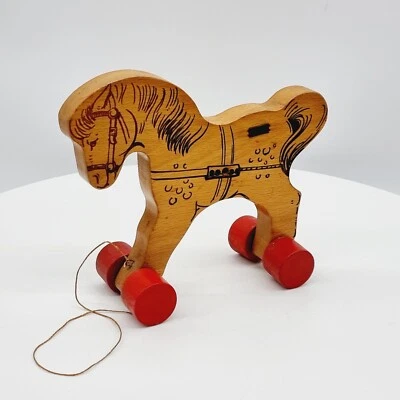 Steiff 8360/22 Holz-Pferd auf Rädern 24 cm 1969- 1974 Buchenholz Nachzieh-Tier - Bild 1 von 4