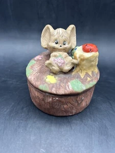 Vintage Porcelain Cute Mouse / Lady Bug Covered Trinket Dish 3"H X 3"W - Picture 1 of 8