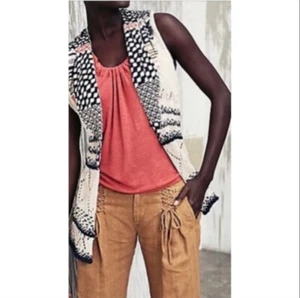 MOTH ANTHROPOLOGIE Draw The Eye Patchwork Mixed Media Vest Size S/M Ramie - Picture 1 of 9