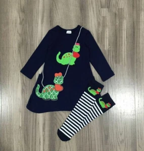 NEW Boutique Valentine's Day Girls Dinosaur Dress Socks & Purse Outfit Set - Picture 1 of 2