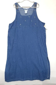Victoria Jones Denim Bib Overall Maxi Dress Embroidered Pockets Women 2X Modest - Picture 1 of 14