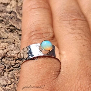 Ethiopian Opal Ring 925 Sterling Silver Band Ring Mediation Handmade Jewelry - Picture 1 of 7