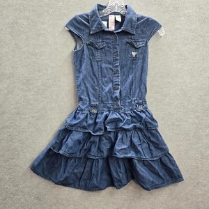 Guess Girls Dress 12 Blue Denim Jean Tiered Button Front Y2K READ - Picture 1 of 9