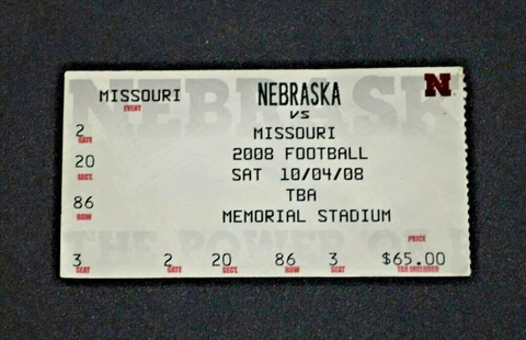 Missouri Tigers vs Nebraska Cornhuskers Ticket Stub 10/4/2008 Football Cover
