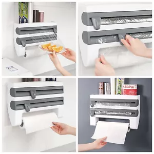 Soporte de rollo de pared 4 en 1, soporte de rollo de cocina papel de aluminio cortador de película papel de cocina - Imagen 1 de 11
