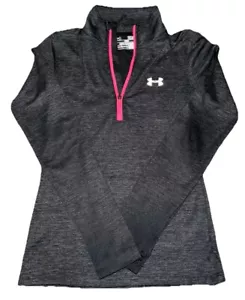 Under Armour Girls SMALL Long-sleeve  Heatgear 3/4 Zip Pullover Pink Gray Active - Picture 1 of 3