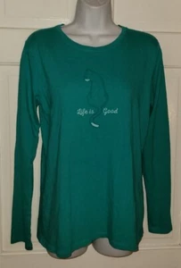 LIFE IS GOOD crusher tee turquoise Blue Kitty Cat Logo T-shirt. Ladies M - Picture 1 of 5
