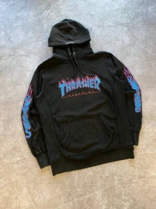 Rare Y2K Supreme X Trasher Distressed Black Hoodie SkateGang Size L - Bild 1 von 13