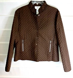 Versailles Brown Quilted LS Snap Front Jacket w/ Front Zip  Pockets Medium EC! - Picture 1 of 3