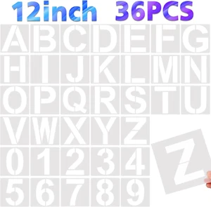 36 Pcs 12 Inch Large Alphabet Letters and Numbers Stencils for Painting on Wood - Picture 1 of 7