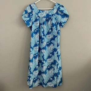 VTG Royal Creations Hawaiian House Dress Size M Blue Hibiscus Floral Mumu Kaftan - Picture 1 of 9