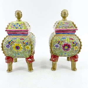 Pair Antique Qianlong 6 Character Seal Mark Underglaze Blue Footed Censers Foo - Picture 1 of 11