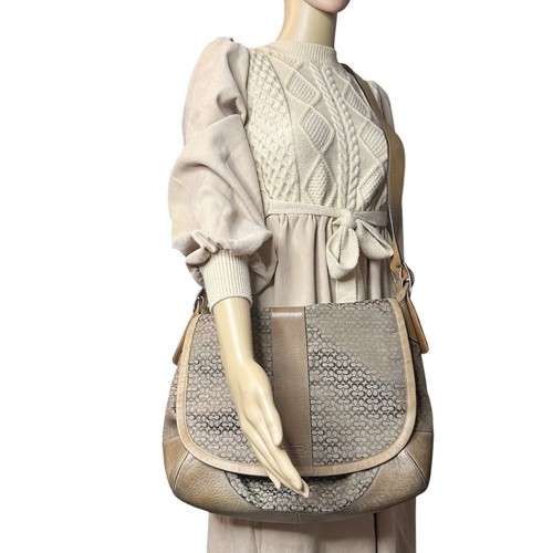 Borsa da viaggio Coach tracolla messenger tela pelle grande marrone cammello monogramma