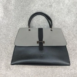 GRAU SCHWARZ LEDER HANDTASCHE Y2K SCHULTERTASCHE STRUKTURIERT GROSSE TRAGESCHNALLE - Bild 1 von 5