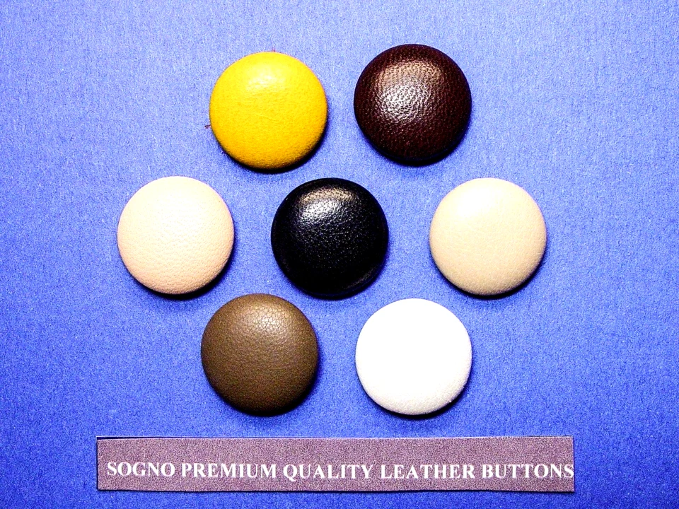 7 MADE IN USA MULTI-COLOR REAL LEATHER BUTTONS DIY OUTFIT CO-ORDINATIONS, 21MM  - Image 1 of 1