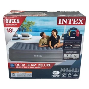 Intex Queen 18" Comfort Raised Airbed Mattress Dura-Beam Deluxe Internal Pump - Picture 1 of 5