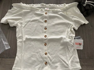 FABKIDS Off Shoulder GIRLS T-SHIRT Size: XL Color: Marshmallow - Picture 1 of 4