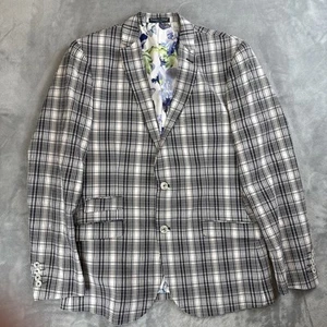 Paisley & Gray Blazer Mens 42R White Pink Blue Plaid Sport Coat Slim Fit Plaid - Picture 1 of 9