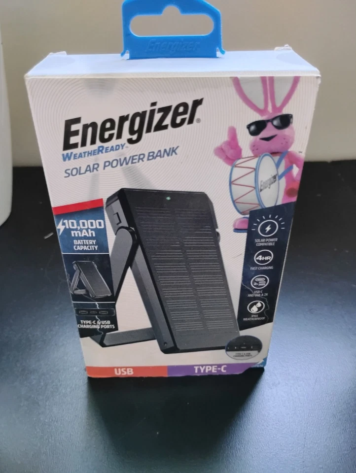 Banco de energía solar Energizer WeatherReady 10 000 mAh cargador portátil negro nuevo Foto 1 de 3