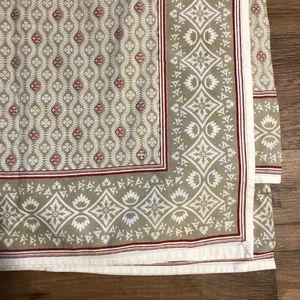 Williams Sonoma 70” X 108” Red Khaki Rectangular Cotton Print Tablecloth Floral - Picture 1 of 7