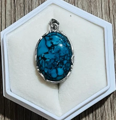 Natural Gemstone High Grade Spiderweb Turquoise Pendant Necklace Unique Jewelry - Image 1 of 4