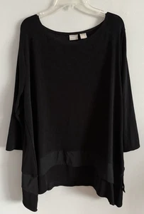 Chico's Travelers Netzbesatz 3/4 Ärmel Hi Lo Tunika Top schwarz Größe 3 (XL) neu mit Etikett - Bild 1 von 3