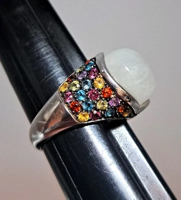 Кольцо из чистого серебра с лунным камнем и сапфирами Carol Brodie Rarities MLD размер 8 - Изображение 1 из 4