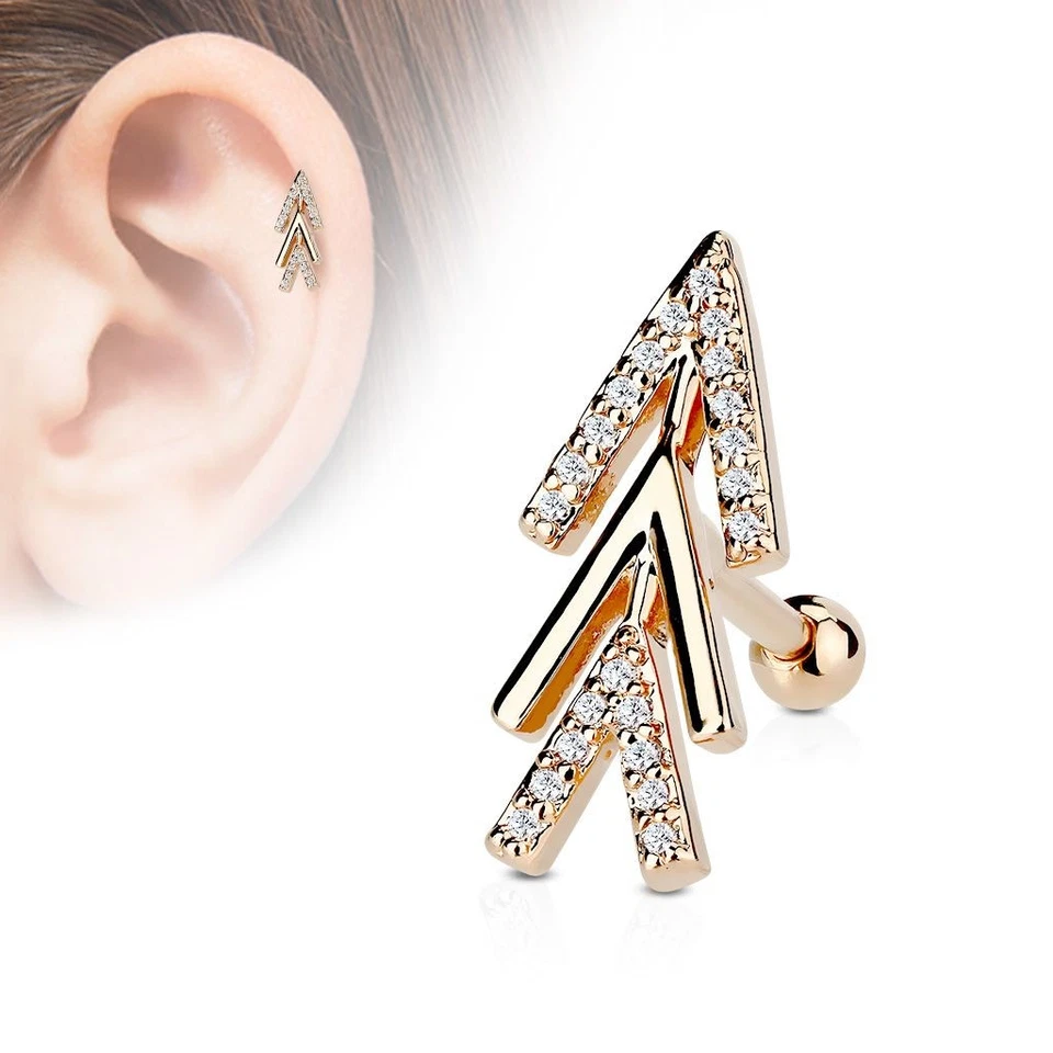 Покрытые розовым золотом шевронные стрелы для пирсинга хряща ушей - Изображение 1 из 1